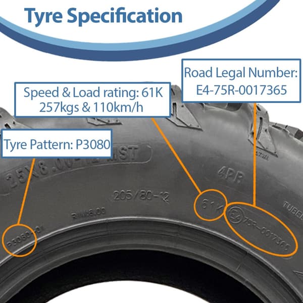 25x8.00-12 ATV renkaat 205/80-12 4ply P3080 OBOR Pinacle 61K Road Legal (2 kpl)