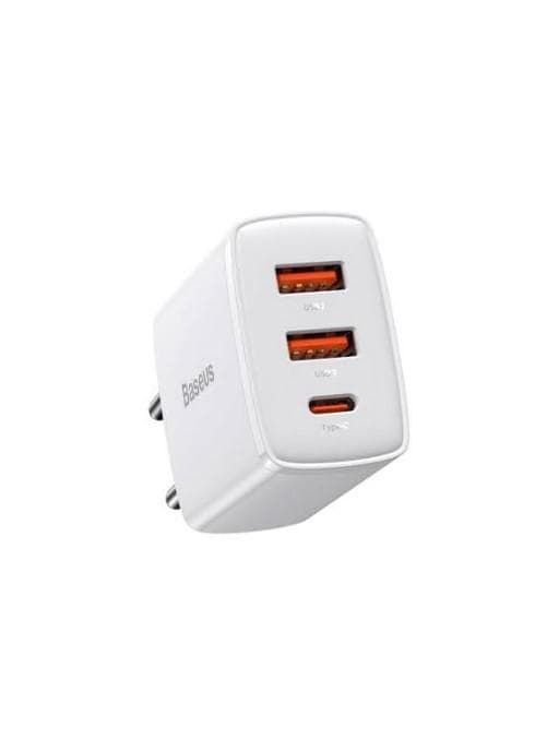 Baseus Compact wall charger PD /30W / 1x USB-C /2x USB Hvid