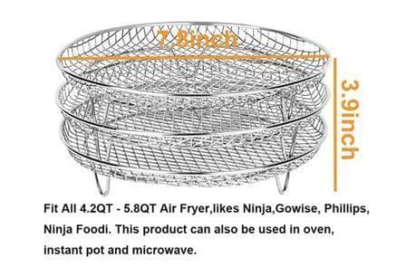 3kpl Airfryer Rack Airfryerin koriosasto Ruostumatonta terästä - Round