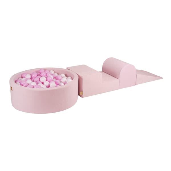 MeowBaby® Klätterblock i skum för småbarn Puderrosa 3 element med bollhav 90x30cm Vit/Pastellrosa