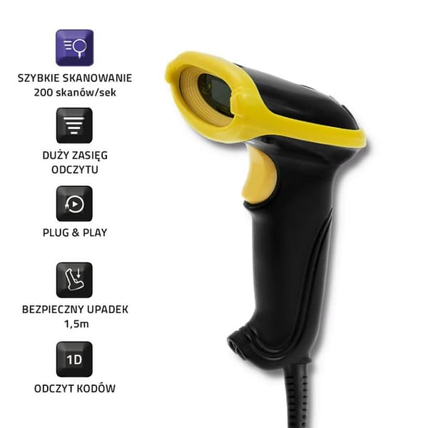 Qoltec 50860 langallinen laserviivakoodilukija 1D | USB