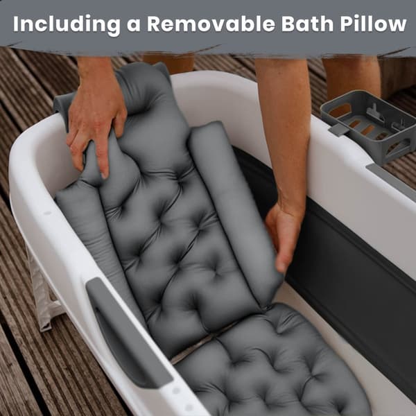 HelloBath Vikbar badbalja för vuxna - Antracit - 157cm - Extra långt - Inklusive badkudde & förvaringsskydd