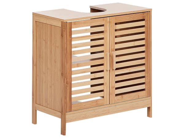 Allaskaappi vaalea bambu 60 x 30 x 60 cm kahdella hyllyllä säleovilla ei allasta moderni tyyli