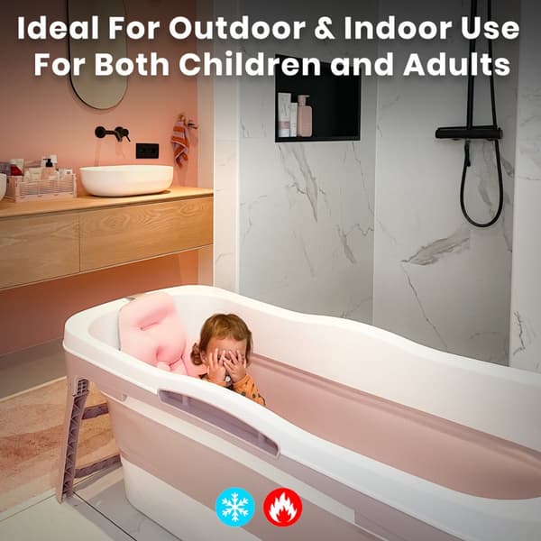 HelloBath® hopfällbart badkar - 128 cm långt - Badhink - Olivia Rosa - Extra lång - Inkl. Badkudde, undervattenslampa & förvaringsskydd