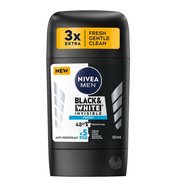 Nivea Men Black&White Invisible Fresh Antiperspirant Stick, 50 ml. Frisk og effektiv antiperspirant med usynlig beskyttelse hele dagen.