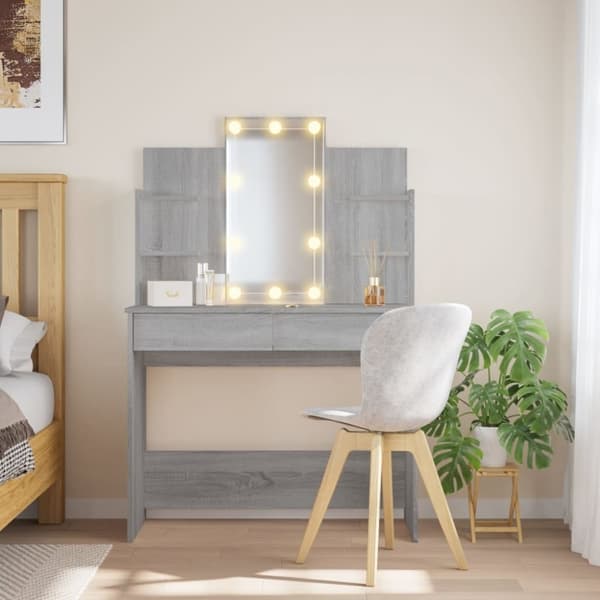 vidaXL Peilipöytä LED-valoilla harmaa Sonoma 96x40x142 cm