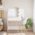 Miniatyrbillede 2 af 11: vidaXL makeupbord med LED-lys 96x40x142 cm hvid -  Sminkebord