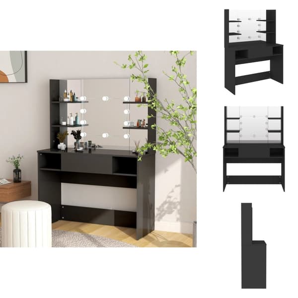 Makuuhuoneen kampauspöydät - Living Meikkipöytä LED-valoilla 100x40x135 cm MDF musta