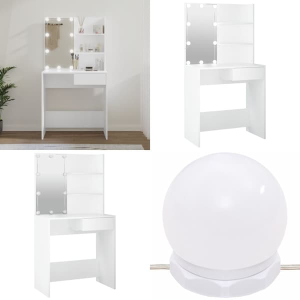 Makeupbord med LED-lys 74,5x40x141 cm hvid - Kosmetikbord - Kosmetikborde - Home & Living