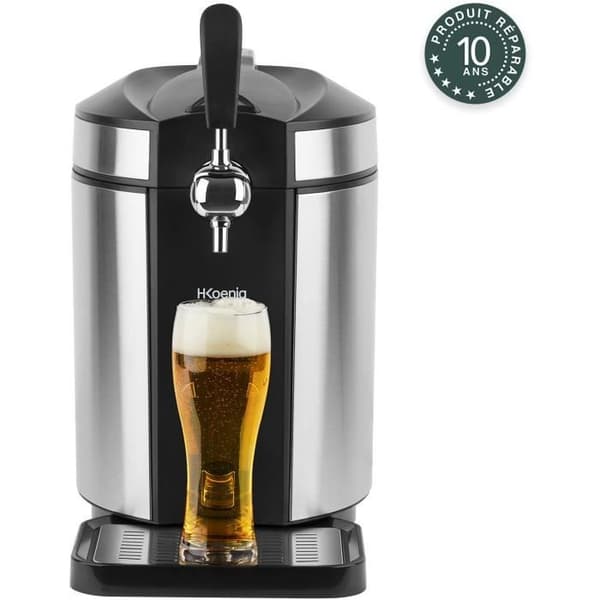 H.KoeNIG/ BW1880 Öldispenser - 5L Kapacitet - Justerbar temperatur från 2°C till 12°C Sort, Rustfrit stål