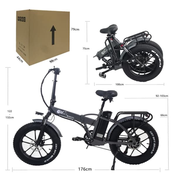 CMACEWHEEL GW20 folde elcykel, 750W motor, 18AH batteri, 20" * 4.0" fedt dæk, Shimano 7 gear.