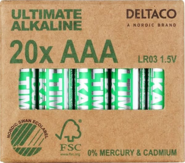 DELTACO Ultimate Alkaline AAA-batteri, 20-pack
