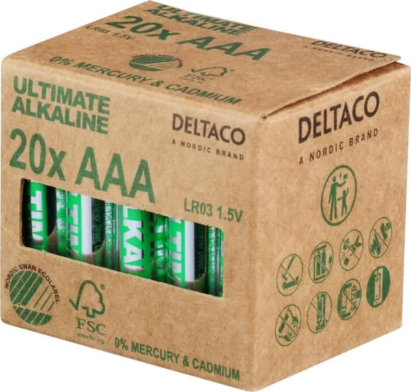 DELTACO Ultimate Alkaline AAA-batteri, 20-pack