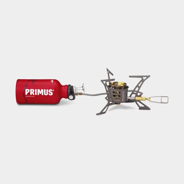 Multifuelkök Primus OmniLite Titanium, 2600 W + bränslepump + multiverktyg + vindskydd + värmereflektor + förvaringspåse + bränsleflaska 350 ml