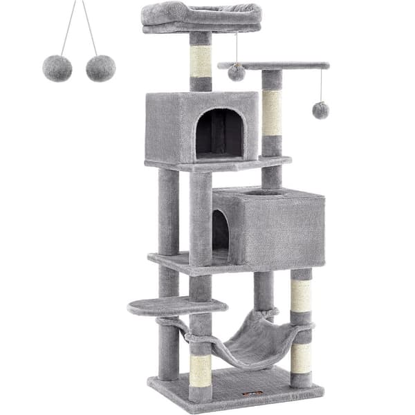 kissan puu, 155 cm Cat Tower sisäkissoille, 2 luolaa, riippumatto, vaaleanharmaa