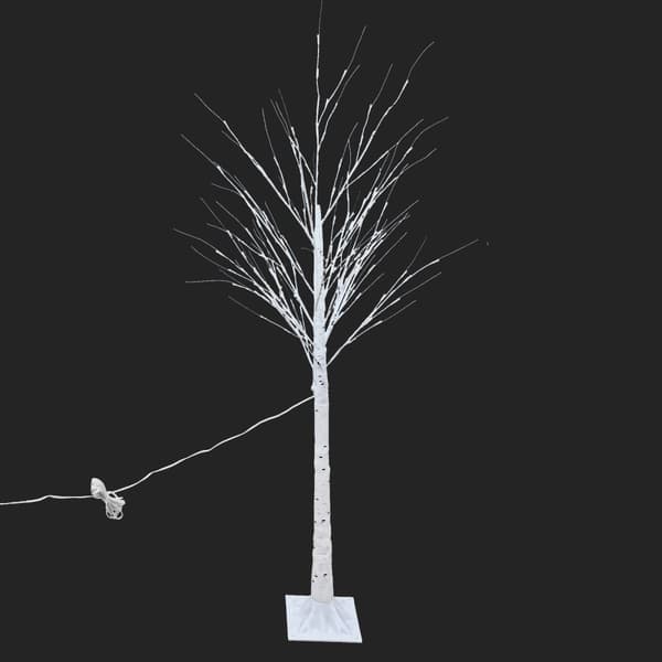 Kunstigt træ - birk - 150 cm - med belysning - 120 lysdioder - hvid