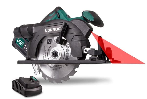 VONROC Cirkelsåg 20V – 150mm | Inkl. 4.0Ah batteri och snabbladdare VONROC Cirkelsåg 20V – 150mm | Inkl. 4.0Ah batteri och snabbladdare