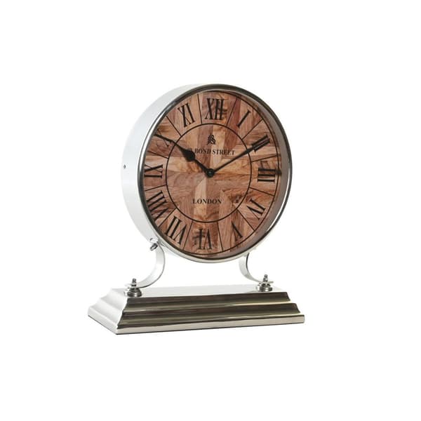 Asztali óra DKD Home Decor 30 x 9,5 x 33 cm Naturell Silvrig Aluminium Mangoträ Traditionell