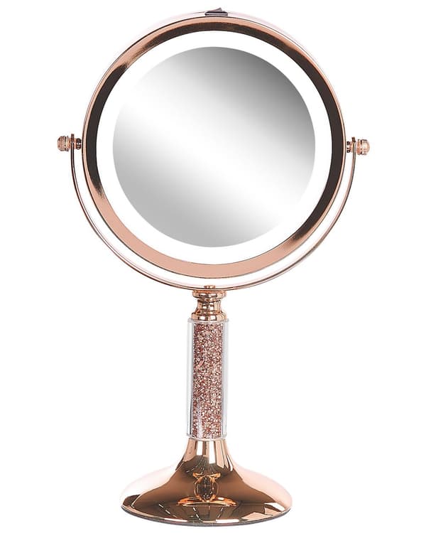Meikkipeili ruusukultainen LED-valolla metallinen 18 cm moderni tyyli