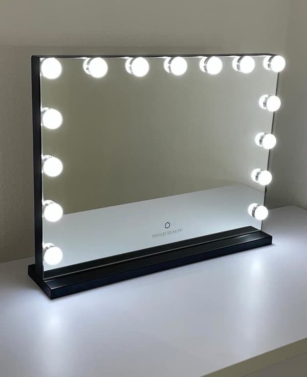 Bright Beauty Vanity Namira - make up spejl med belysning - hollywood spejl - schminke spejl med lys - sort - dæmpbar med tre lystilstande Bright Beauty Vanity Namira - make up spejl med belysning - hollywood spejl - schminke spejl med lys - sort - dæmpbar med tre lystilstande