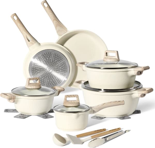 Just Perfecto 15-delade induktionskokkärl - Set med grytor och stekpannor - Alla värmekällor inklusive induktion - Aluminium - Beige Just Perfecto 15-delade induktionskokkärl - Set med grytor och stekpannor - Alla värmekällor inklusive induktion - Aluminium - Beige