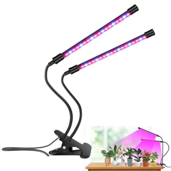 LED Växtbelysning – Dubbel Full Spektrum Växtlampa med Klämma