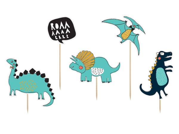Sett med 5 Dinosaur Kaketopper - Dinosaur Party