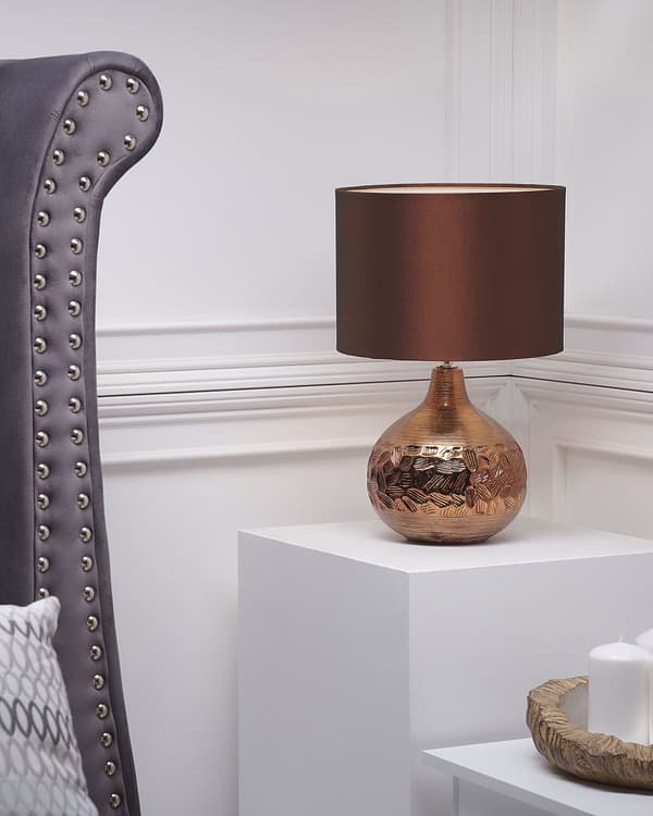 Bordlampe Brun Porselen Kunstig Silke Trommeskjerm 43 cm Tradisjonell Stue