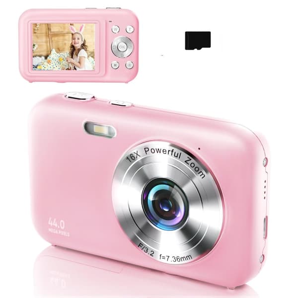 INF Digitalkamera 1080P 44MP 16x zoom 2,4-tums skärm, 32GB kort Rosa