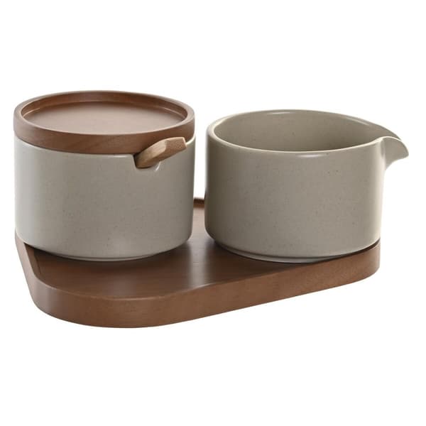 Sokerisihotin DKD Home Decor 19,5 x 18,5 x 7 cm Beige Ruskea Kuminpuu 4 osaa - Koristeellinen sokerisihotin beige ja ruskeasta kuminpuusta, 4 osaa.