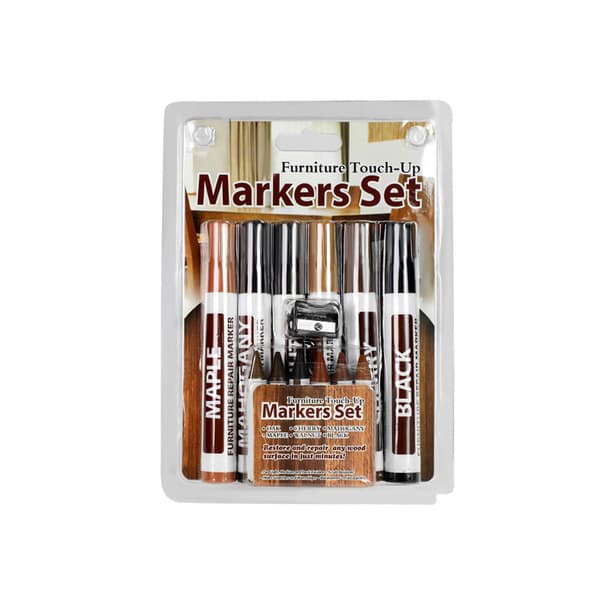 INF Møbelreparationssæt - Touch-up tuscher med voksfarveblyanter og skærper 6 colors