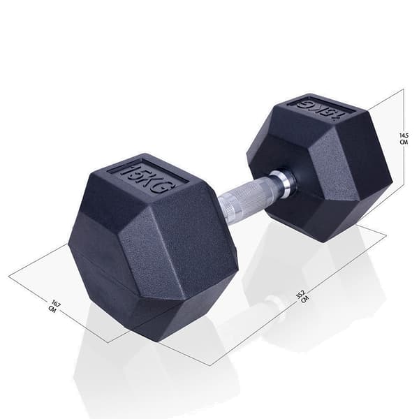 Håndvægt 15 kg - Hexagon - Sort - Gummi