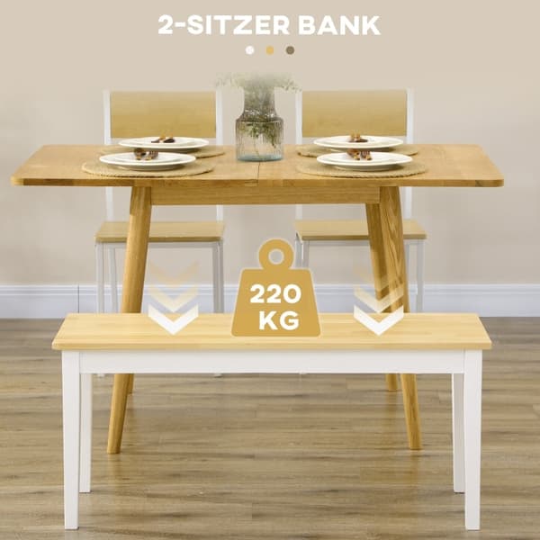 Rootz Wooden 2-paikkainen penkki - Massiivipuu - Lakattu penkki - Luonnollinen + Valkoinen - Tukeva mänty - Minimalistinen muotoilu - Helppohoitoinen