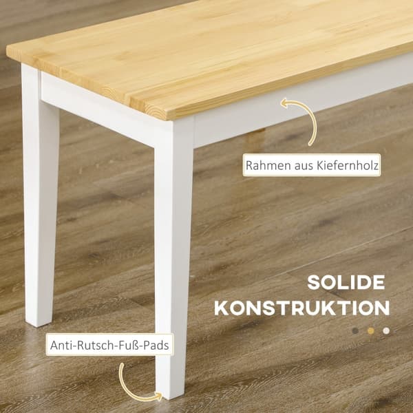 Rootz Wooden 2-paikkainen penkki - Massiivipuu - Lakattu penkki - Luonnollinen + Valkoinen - Tukeva mänty - Minimalistinen muotoilu - Helppohoitoinen