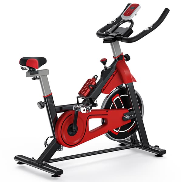 Spin-cykel med 6 kg svinghjulsremtræk, motionscykel med LCD-skærm, justerbart sæde og styr Rød Spin-cykel med 6 kg svinghjulsremtræk, motionscykel med LCD-skærm, justerbart sæde og styr Rød