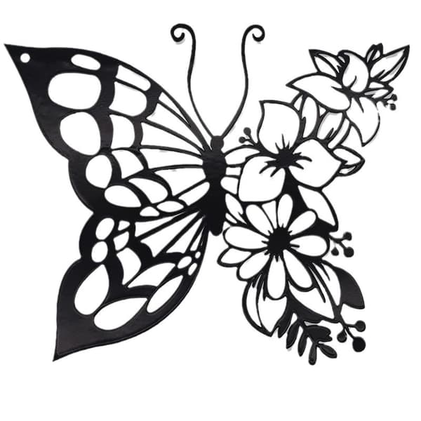 INF Metal Butterfly Veggdekor - Elegant svart silhuett, 27x27cm