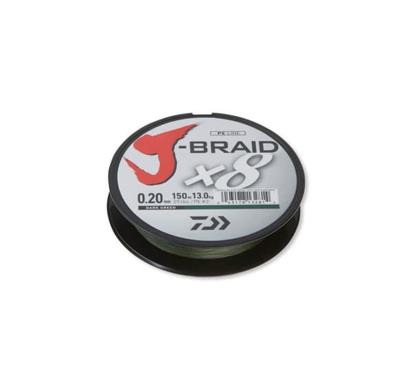 Flettet fiskesnøre Daiwa J-Braid X8 0,06mm 150m mørkegrønn