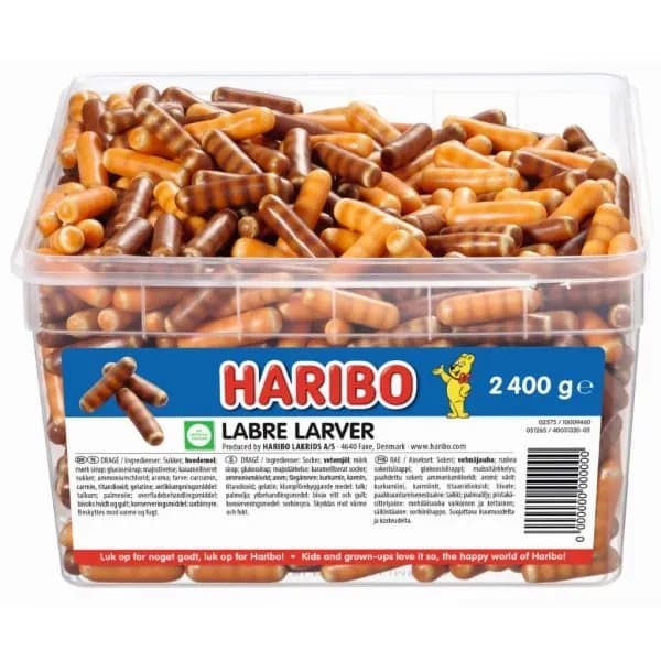 Haribo Labre Larver 2,4 kg i plastbøtte
