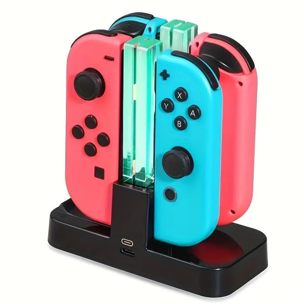 Laddstation för 4 Joy-Con-kontroller – Kompatibel Nintendo Switch med LED-indikatorer"