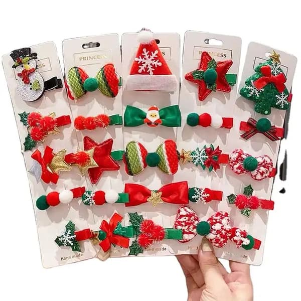 Sæt med hårspænder med jule-tema juletræ alf star snemand Red star