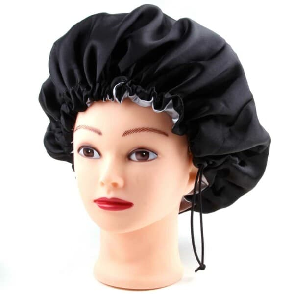 Sleeping Cap - Satin Hair Care Wedding Bonnet - Justerbar søvnhette svart