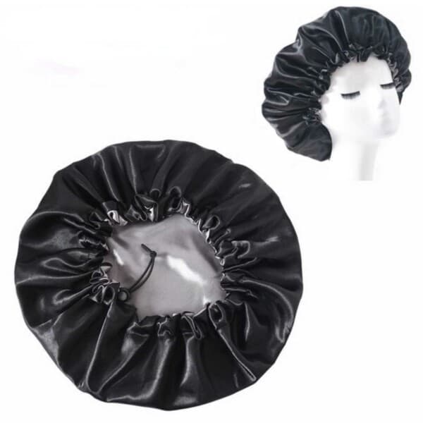 Sleeping Cap - Satin Hair Care Wedding Bonnet - Justerbar søvnhette svart