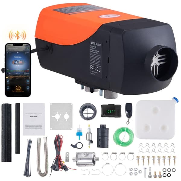 2kW 12V effektiv dieselluftvärmare med Bluetooth-anslutning, LCD och fjärrkontroll, låg energiförbrukning, överhettningsskydd