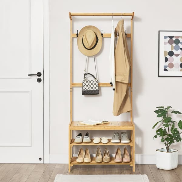 Klädhängare med bänk Tornio klädstativ 168x70x35 cm bambu [en.casa]