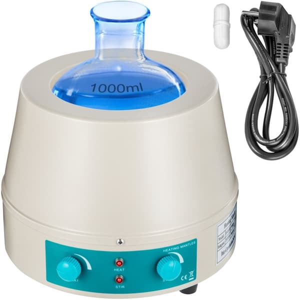 Magneettisekoittimen 1000 ml lämmitysvaippa, 350 W digitaalinen näyttö pyöreäpohjaiselle pullolle.