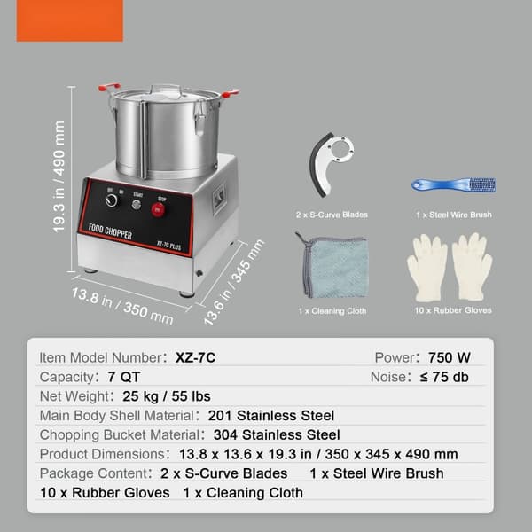 Madprocessor og grøntsagshakker 750W - 7-kvart blender i rustfrit stål til effektiv madlavning.