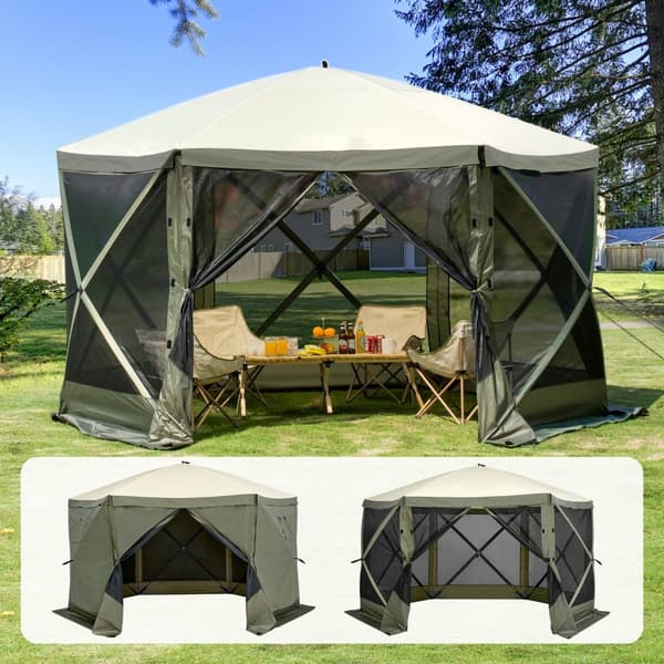 Pop Up Gazebo Tält, 6-sidigt skärmtak, Pop-Up Skärm Tält, Solskydd, Grön, Vattentålig