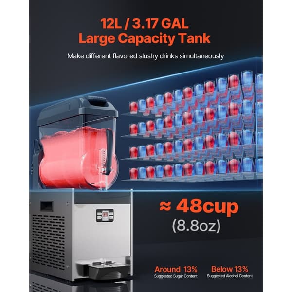 12L Slushy Machine, Kaupallinen Pakastejuomakone, Margarita & Smoothie, Helppokäyttöinen