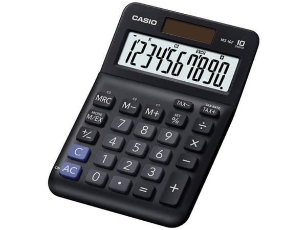 Casio MS-10F, Työpöytä, Perus, 10 lukua, Akku/Aurinko, Musta