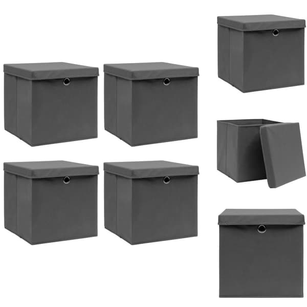 Förvaringslådor - Living Förvaringslådor med lock 4 st grå 32x32x32 cm tyg